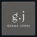 Monogram Classic Elegant Minimal Black White Stone Coaster<br><div class="desc">A black white coaster for home or business, featuring a simple clean modern minimalist monogram with simple lower case serif typography initials. A punctuation mark (period) divides the first and last initial as a simple design element that defines this typography style as modern and clean. Your name in uppercase serif...</div>