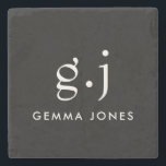 Monogram Classic Elegant Minimal Black White Stone Coaster<br><div class="desc">A black white coaster for home or business, featuring a simple clean modern minimalist monogram with simple lower case serif typography initials. A punctuation mark (period) divides the first and last initial as a simple design element that defines this typography style as modern and clean. Your name in uppercase serif...</div>