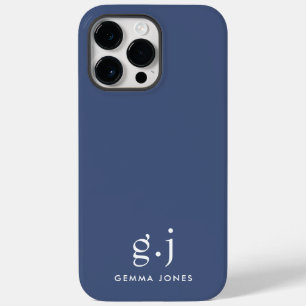 Monogram Classic Elegant Minimal Dusty Blue White Case-Mate iPhone 14 Pro Max Case