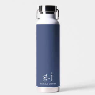 Monogram Classic Elegant Minimal Dusty Blue White Water Bottle