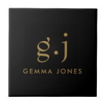 Monogram Classic Elegant Minimal Gold Black Tile<br><div class="desc">A modern minimalist gold monogram on black ceramic tile, featuring a simple clean modern minimalist monogram with simple lower case serif typography initials. A punctuation mark (period) divides the first and last initial as a simple design element that defines this typography style as modern and clean. Your name in uppercase...</div>