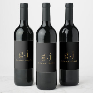 Monogram Classic Elegant Minimal Gold Black Wine Label