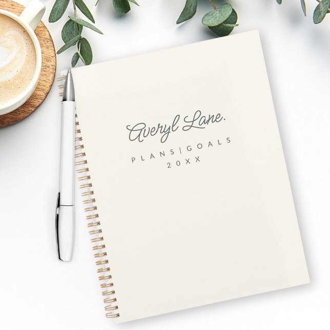 Monogram Classic Elegant Minimal Ivory Gold Script Planner (Creator Uploaded)