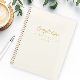 Monogram Classic Elegant Minimal Ivory Gold Script Planner