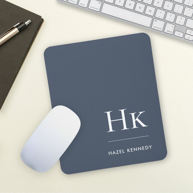 Monogram Classic Elegant Navy Blue White Initials Mouse Pad (Creator Uploaded)