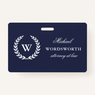 Monogram Classic Elegant Professional Blue Badge ID Badge