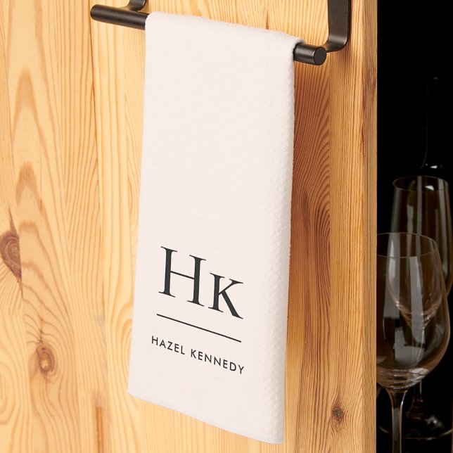 Monogram Classic Elegant Simple Minimal Blush Tea Towel (Creator Uploaded)