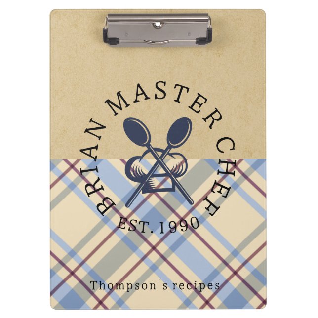 Monogram classic farmhouse style kraft paper Plaid Clipboard (Front)