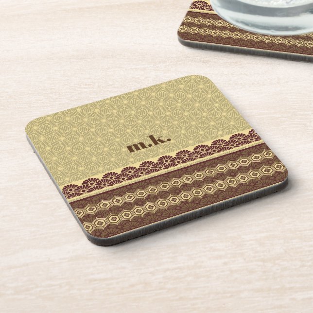 Monogram Classic Gold Flower Pattern Coaster (Left Side)