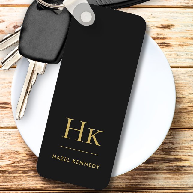 Monogram Classic Modern Minimalist Black Gold Name Key Ring (Creator Uploaded)