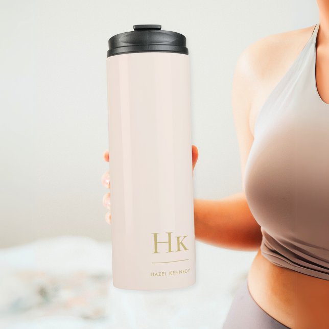 Monogram Classic Modern Minimalist Blush Gold Thermal Tumbler (Creator Uploaded)