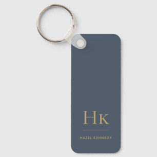 Monogram Classic Modern Minimalist Navy and Gold Key Ring