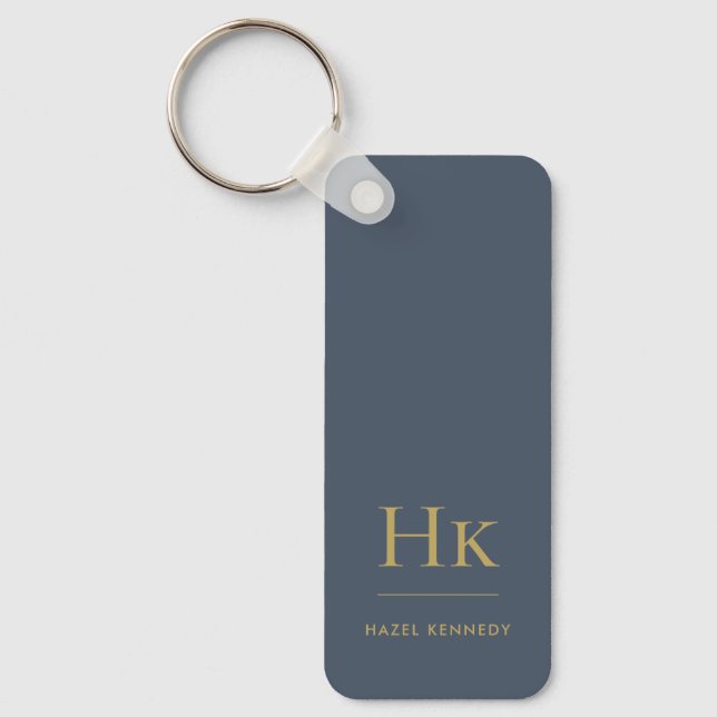 Monogram Classic Modern Minimalist Navy and Gold Key Ring (Front)
