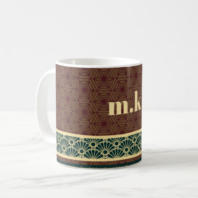 Monogram Classic Red Green Kikkou Pattern Coffee Mug (Front Left)