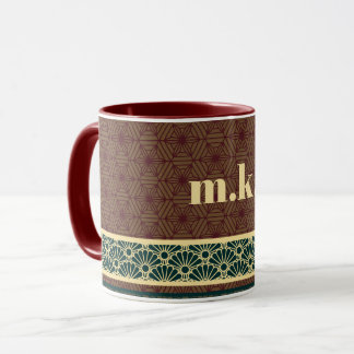 Monogram Classic Red Green Kikkou Pattern Mug