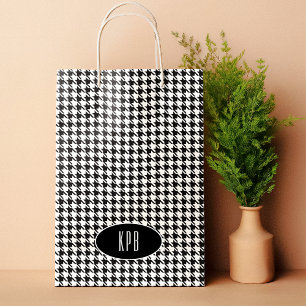 Monogram, Classic Vintage Black White Houndstooth Small Gift Bag