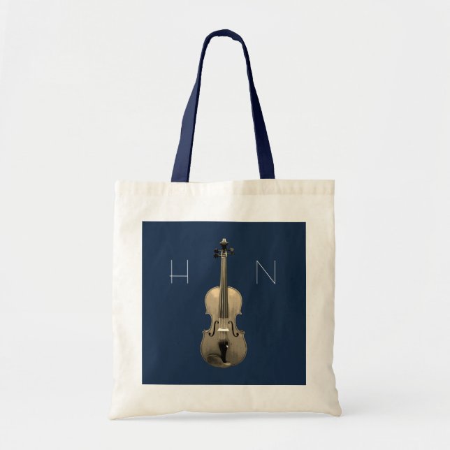 Monogram Classical Music Violin Navy Blue  Tote Bag (Front)
