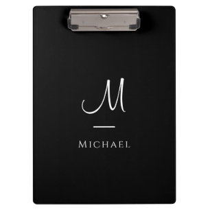 Monogram Clipboard Elegant Black White Template