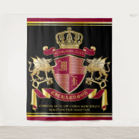 Monogram Coat of Arms Red Gold Dragon Crown Emblem