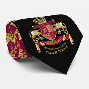 Monogram Coat of Arms Red Gold Dragon Crown Emblem Tie