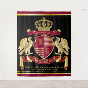 Monogram Coat of Arms Red Gold Eagle Crown Emblem Tapestry