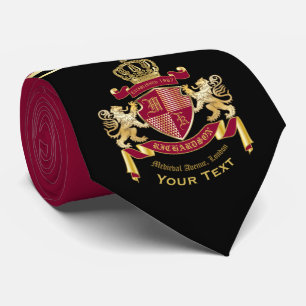 Monogram Coat of Arms Red Gold Lion Crown Emblem Tie