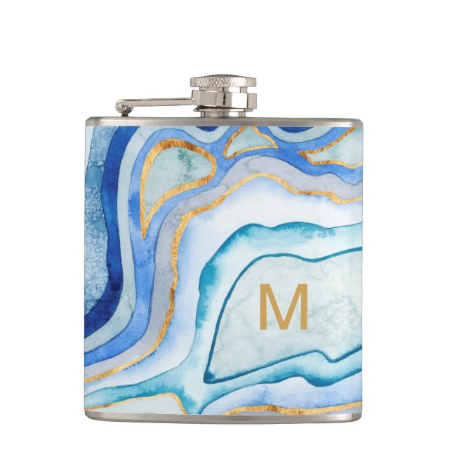 Monogram | Cobalt Agate II Hip Flask (Front)