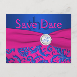 Monogram Cobalt and Fuchsia Save the Date Card