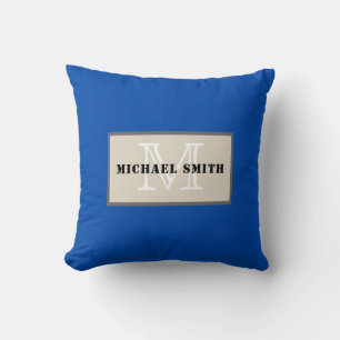 Monogram Cobalt Blue Solid Colour Background Cushion