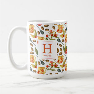 Monogram Coffee Beans Pattern Mug