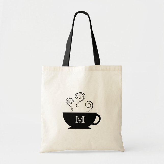 Monogram Coffee Cup Steam Swirls Tote Bag (Front)