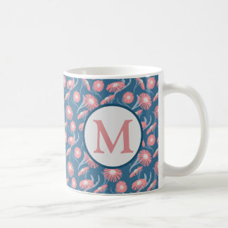 Monogram Coffee Mug Pink Flowers Blue Mom's Women