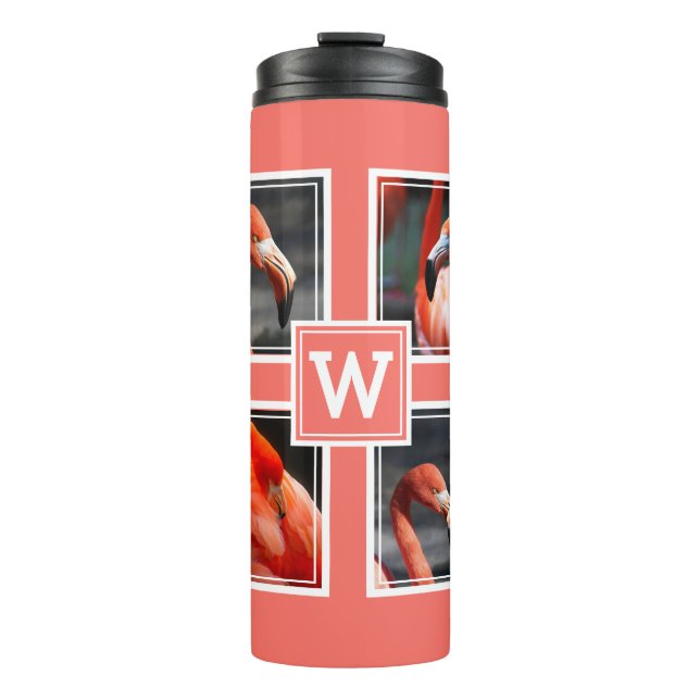 Monogram Collage Add Your Own Photo Coral Thermal Tumbler (Front)