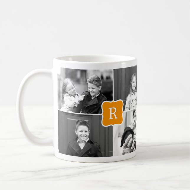 Monogram Collage Custom Photo Mug -  Orange (Left)