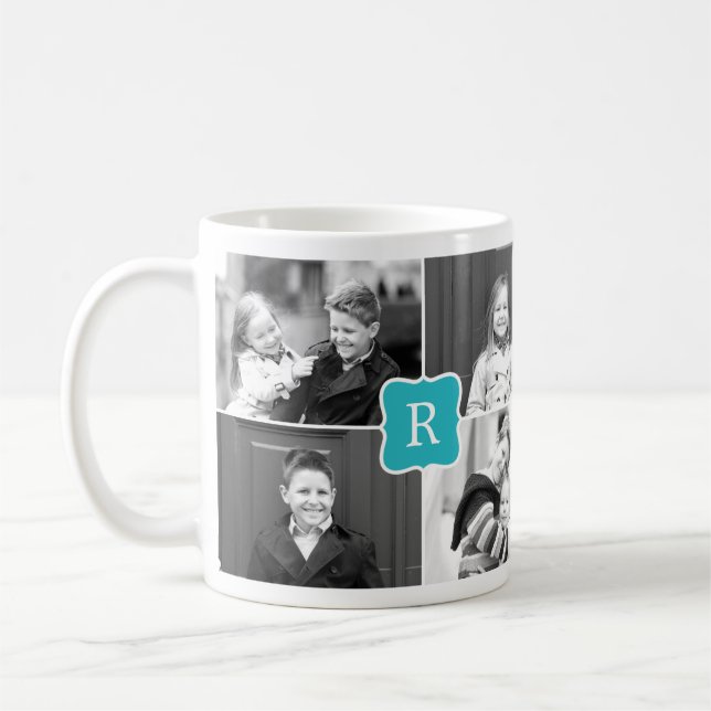Monogram Collage Custom Photo Mug -  Turquoise (Left)
