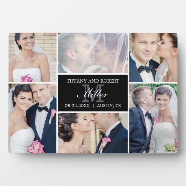 Monogram Collage EDITABLE COLOR Plaque with Easel (Front)