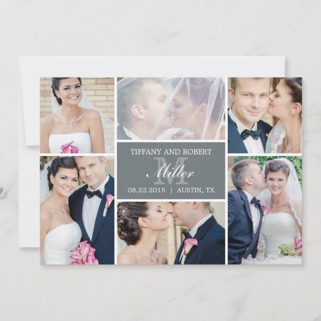 Monogram Collage Wedding Announcement - Grey (Front)