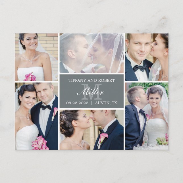 Monogram Collage Wedding Announcement - Grey Postcard (Front)