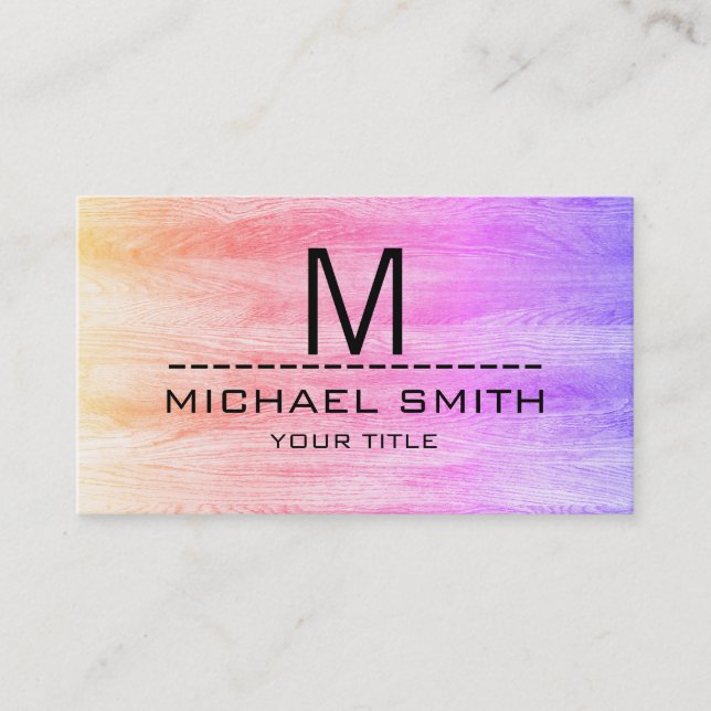 Monogram Colorful Modern Wood Grain Look #3 Business Card (Front)