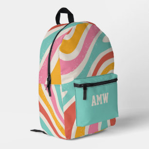 Monogram Colorful Retro Wavy Stripes Printed Backpack