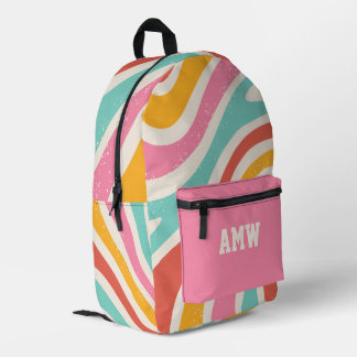 Monogram Colorful Retro Wavy Stripes Printed Backpack