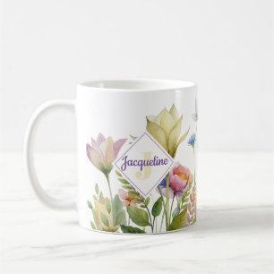 Monogram Colorful Wild Flower Illustrated Coffee Coffee Mug