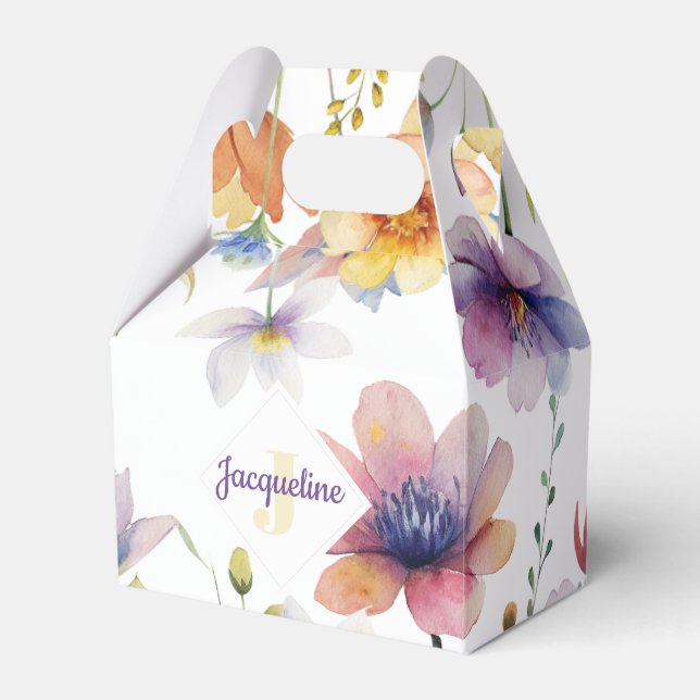 Monogram Colorful Wild Flower Illustrated Favour Box (Front Side)