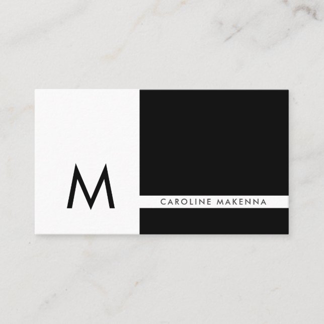 Monogram Colour Block Black and White Professional Business Card (Front)