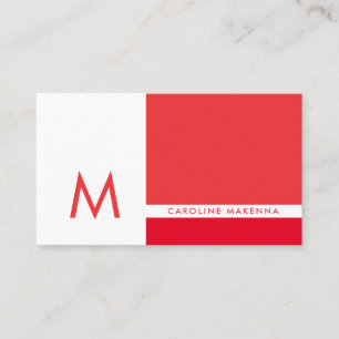 Monogram Colour Block Red and White Professional Business Card