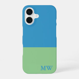 Monogram Colour Block Sky Blue & Green iPhone 16 Case