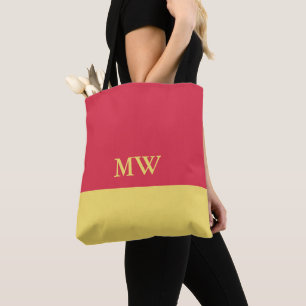 Monogram Colour Block Tote Bag Dark Pink and Yello