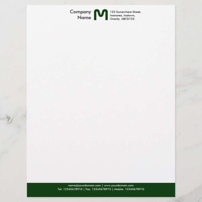 Monogram Colour Footer - Dark Green Customised Letterhead (Front)