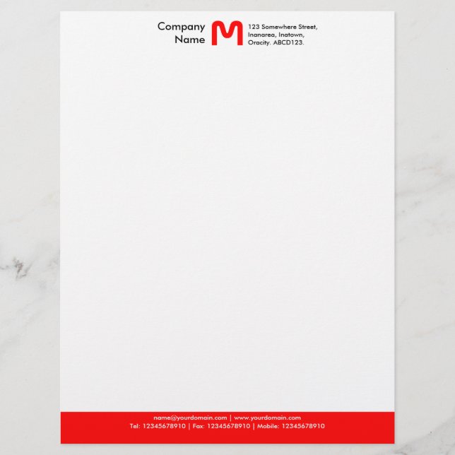 Monogram Colour Footer - Red Customized Letterhead (Front)