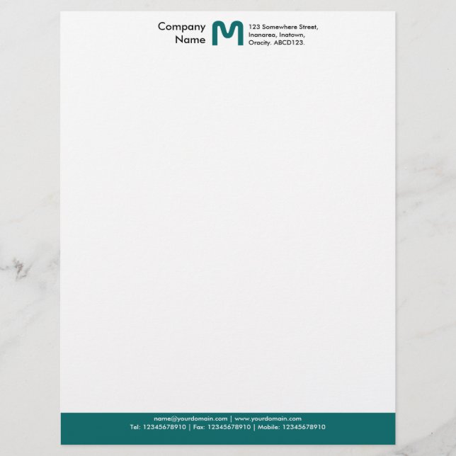Monogram Colour Footer - Teal Customised Letterhead (Front)